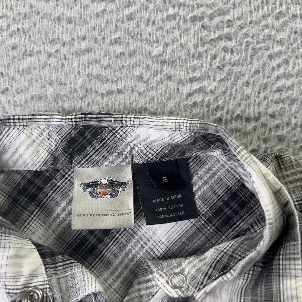 Harley Davison Shirt Womens Small Multicolor Plaid Button Embroidered Heart Y2K - Picture 6 of 10